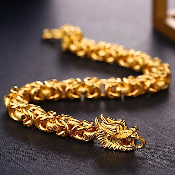 24K GOLD PLATED DRAGON VIKING BRACELET - Picture 3 of 14